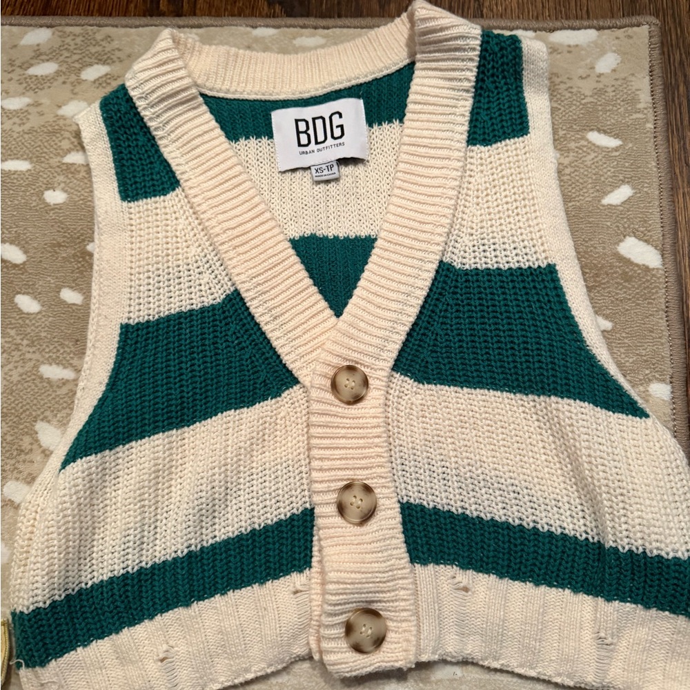 BDG Teal and Cream V-Neck Sweater Vest